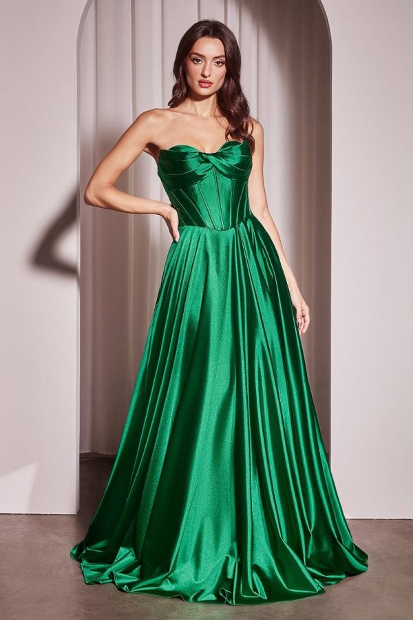 STRAPLESS SATIN A-LINE DRESS