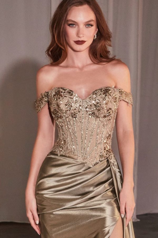 OFF THE SHOULDER LACE & SATIN FITTED GOWN - Image 6