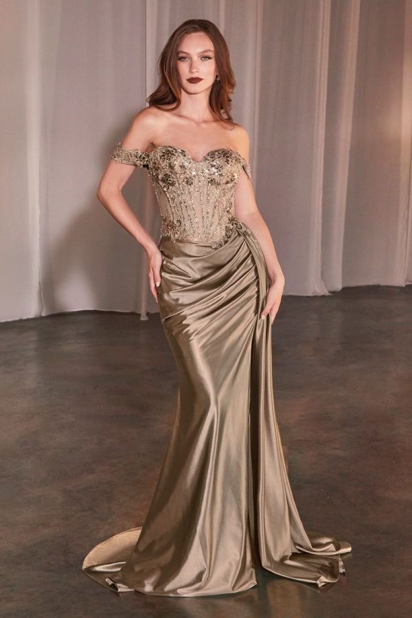 OFF THE SHOULDER LACE & SATIN FITTED GOWN - Image 7