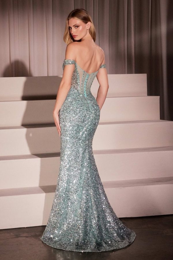 OFF THE SHOULDER SEQUIN FITTED GOWN - Image 5