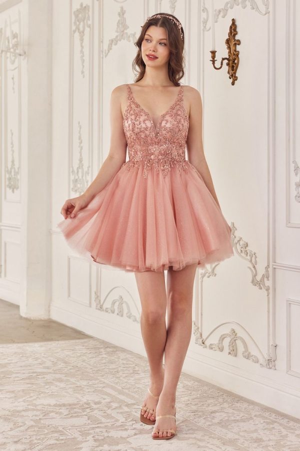 BEADED A-LINE LAYERED TULLE SHORT DRESS - Image 2